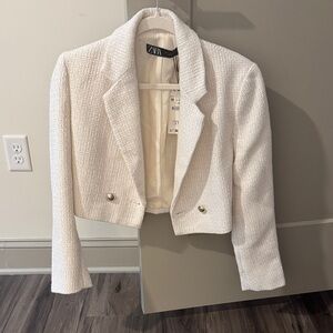 Zara Women's Cream Textured Blazer